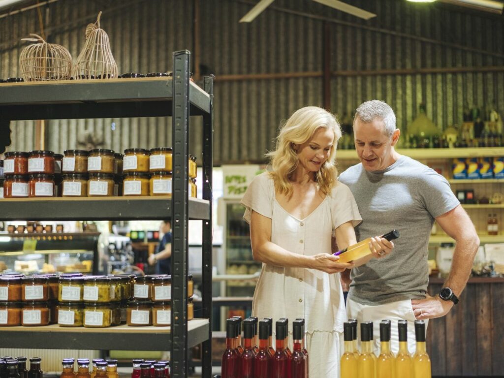Products at Sutton's Farm in Stanthorpe including juices, liquors and preserves.